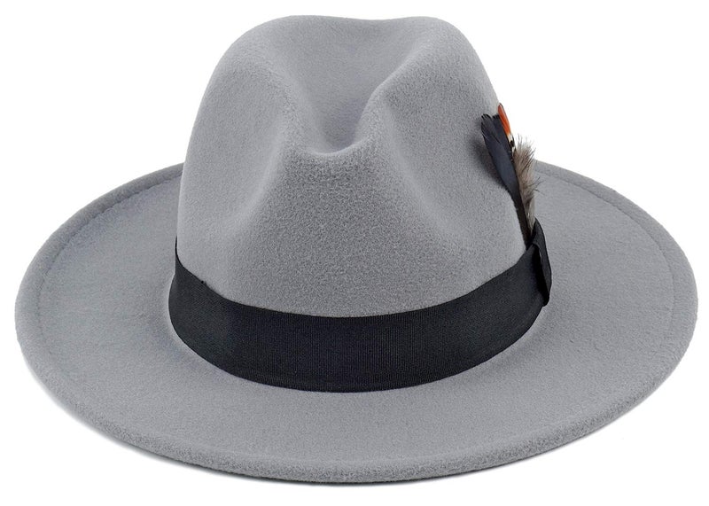 FADACHY Classic Fedora Hat for Men & Women Wide Brim Felt Hat Panama Dress Hat Grey Fedora - Image 4